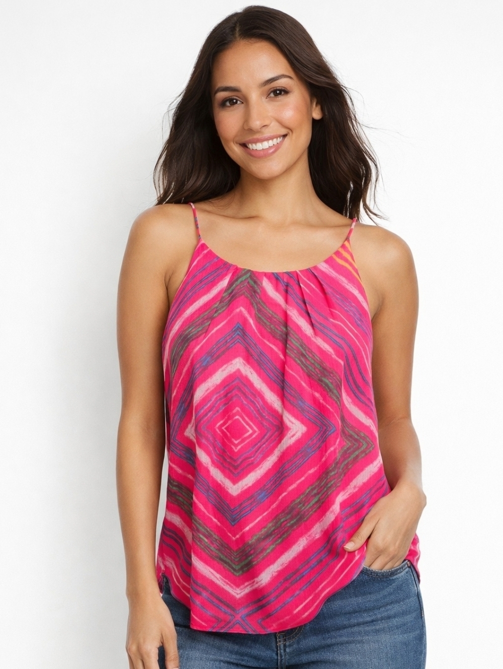 Violet + Claire XL Pink Geometric Tank Top Sleeveless Blouse Lightweight Summer.